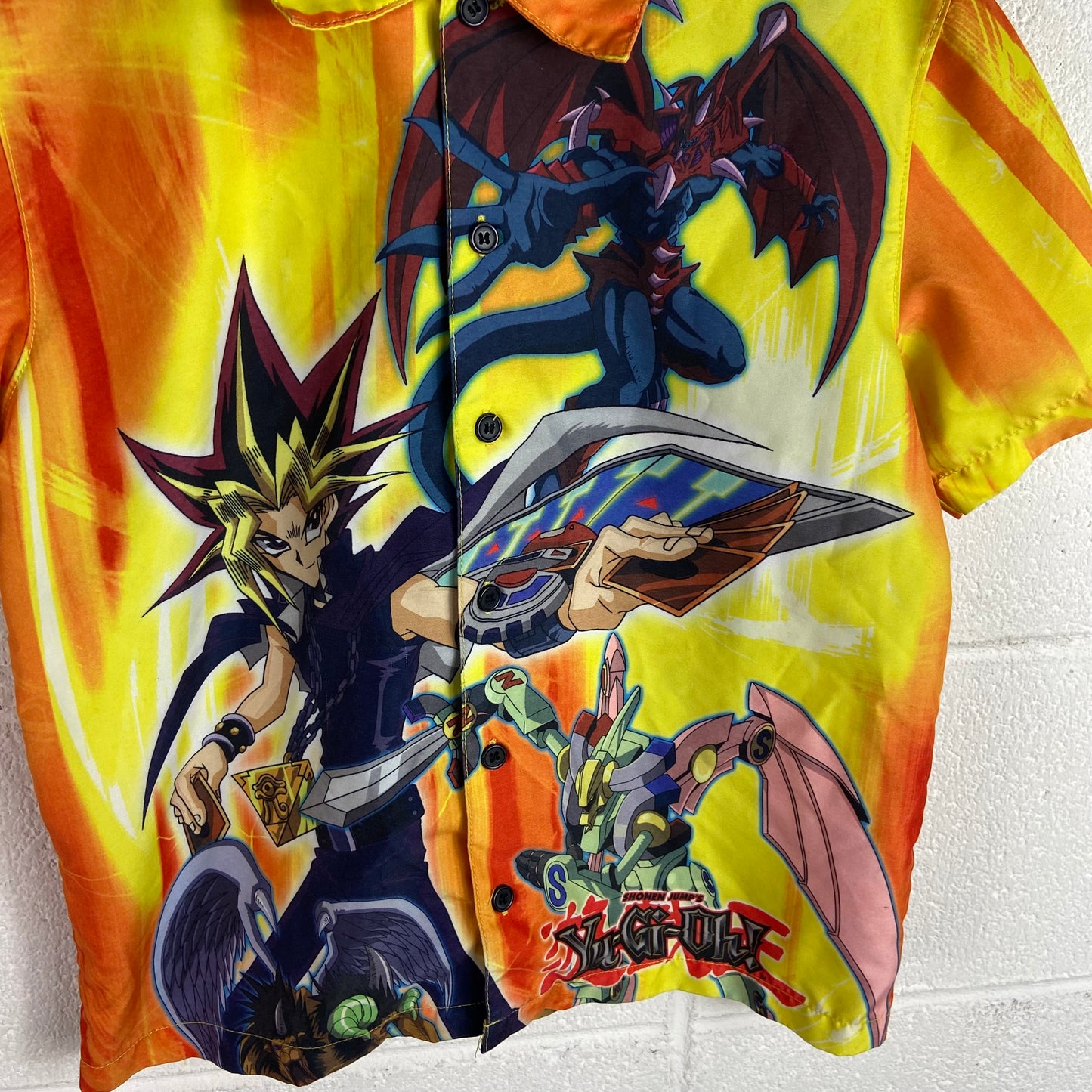 VTG Kids Y2K Yugioh Graphic Button Shirt Sz Yth Small