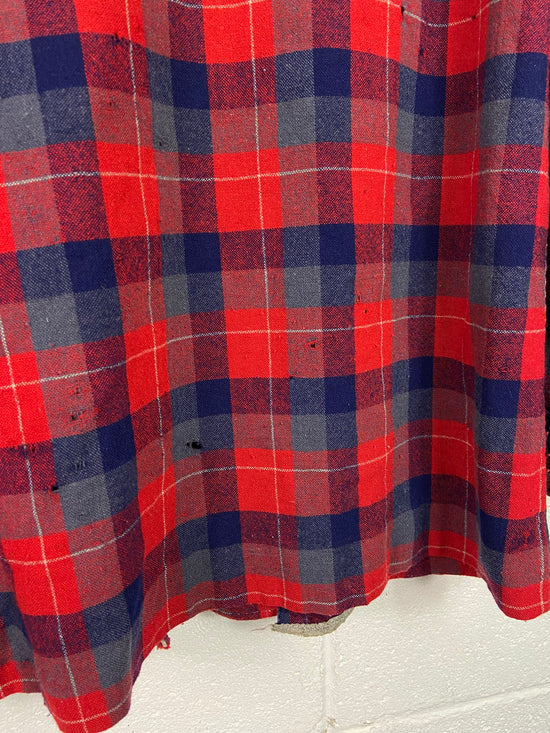 VTG Thrashed 60's Wool Red Chore Flannel Shirt Sz L