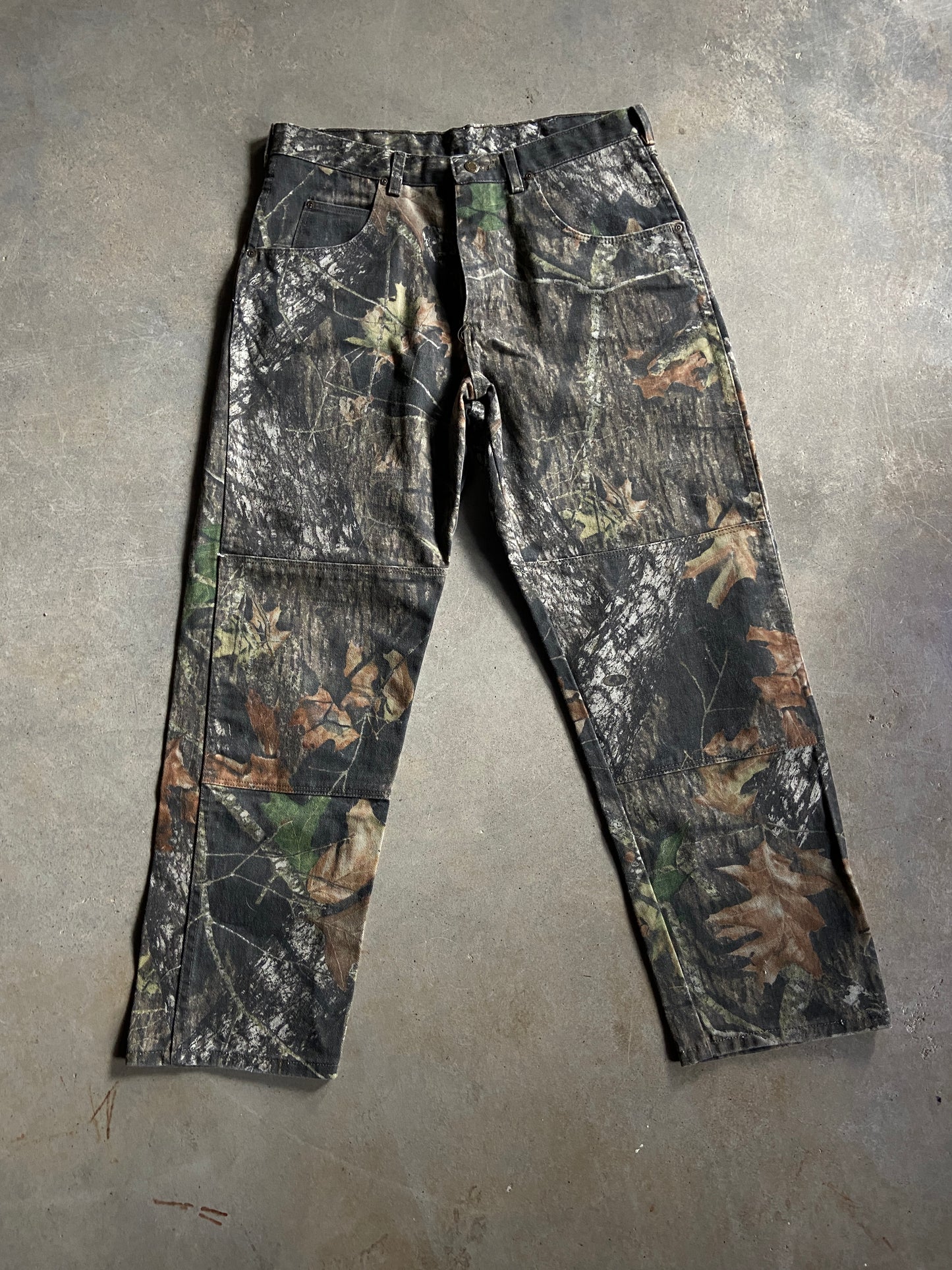 Baggy Wrangler Double Knee Mossy Oak Camo Pants Sz 34x30