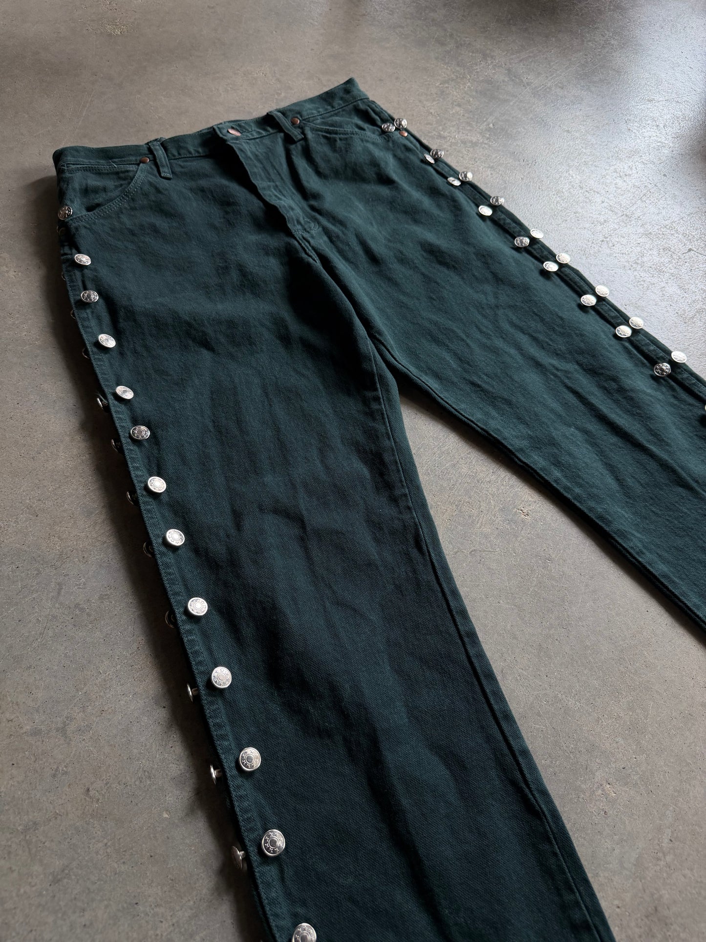 VTG Wrangler Green Custom Button Pants Sz 32x32