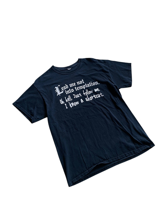 VTG Lead Me Not Into Temptation Text Tee Sz M