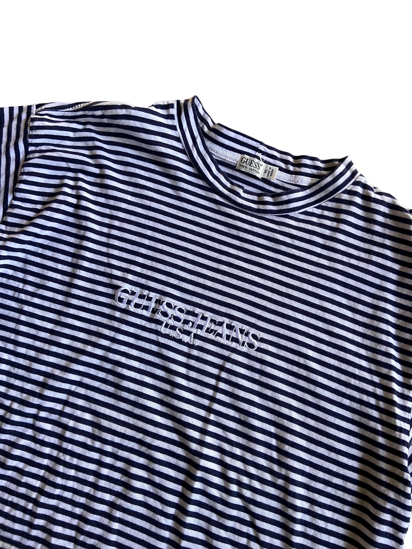 VTG Guess Jeans Blue Stripe Tee Sz XL/2XL