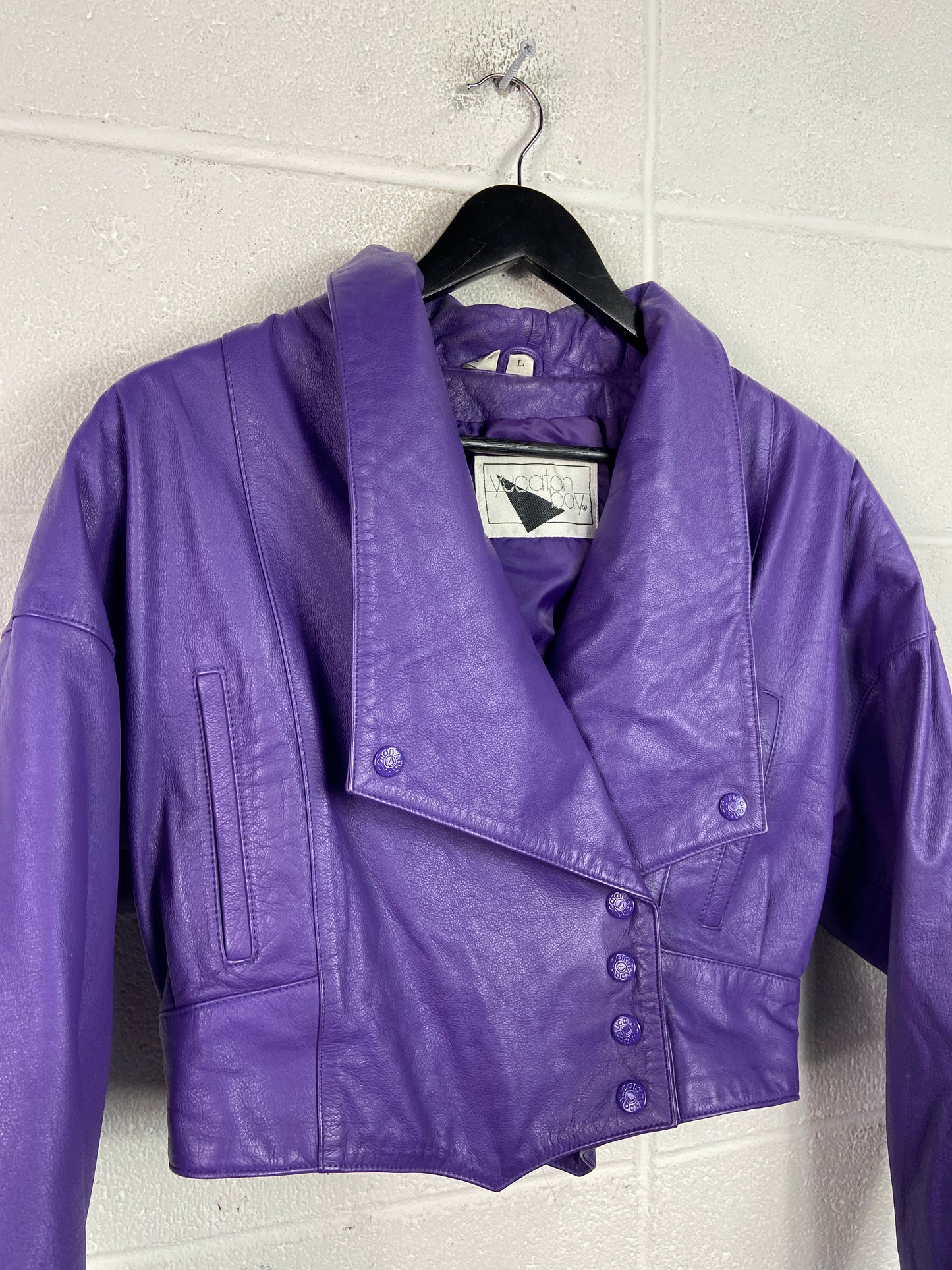 VTG 80s Purple Leather Cropped Jacket Sz L