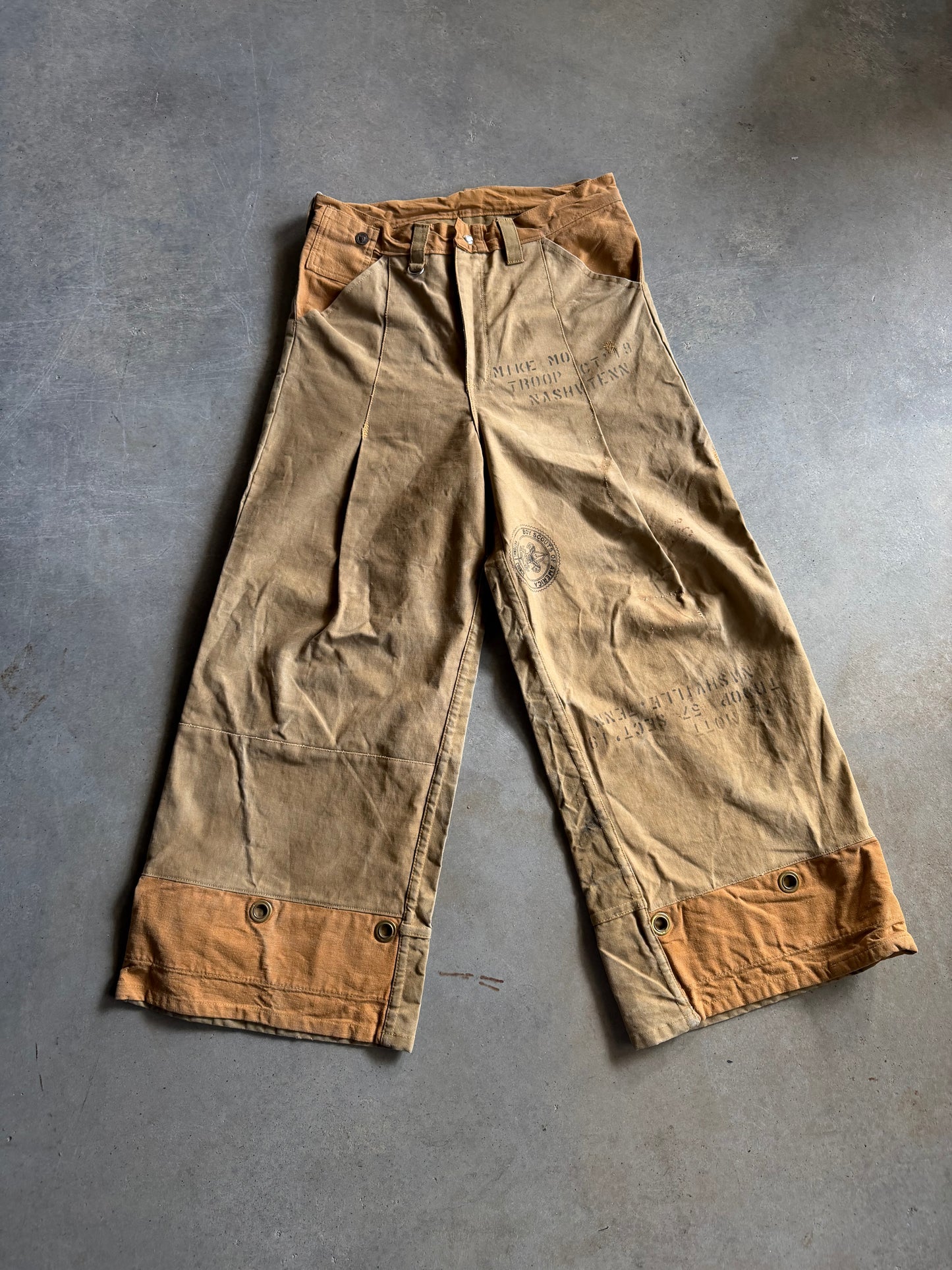 Reworked david turner Pleated Boy Scout Waxed Pant Sz 33x29