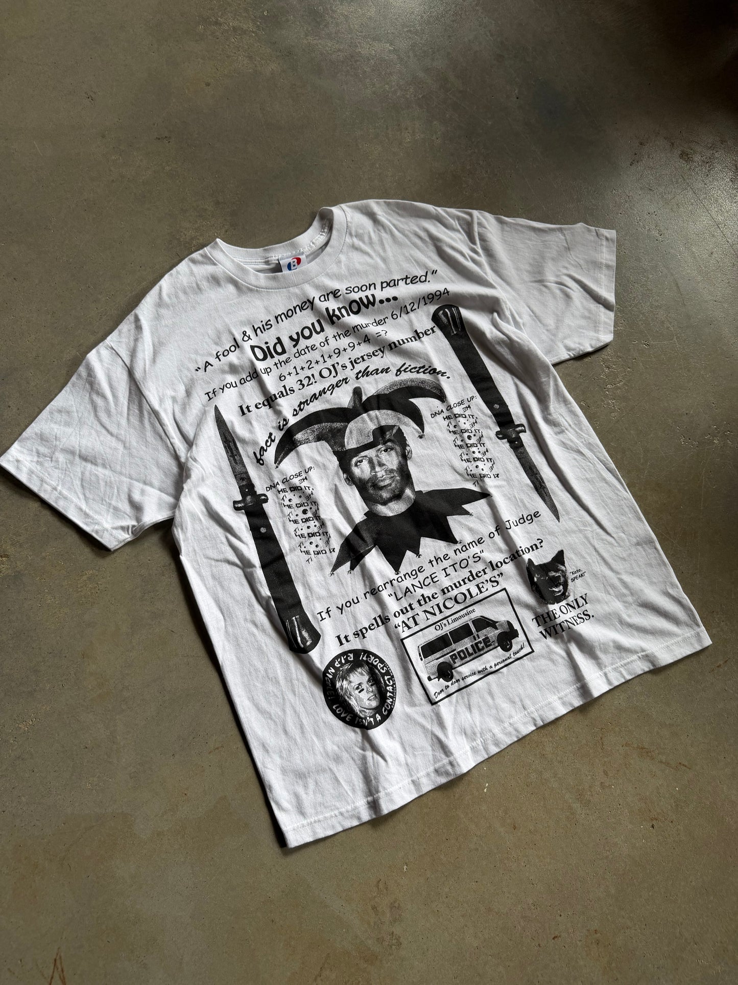 Backstock Co.  OJ 'Courtroom Conspiracies' Orig. Fan Art Tee Sz XL