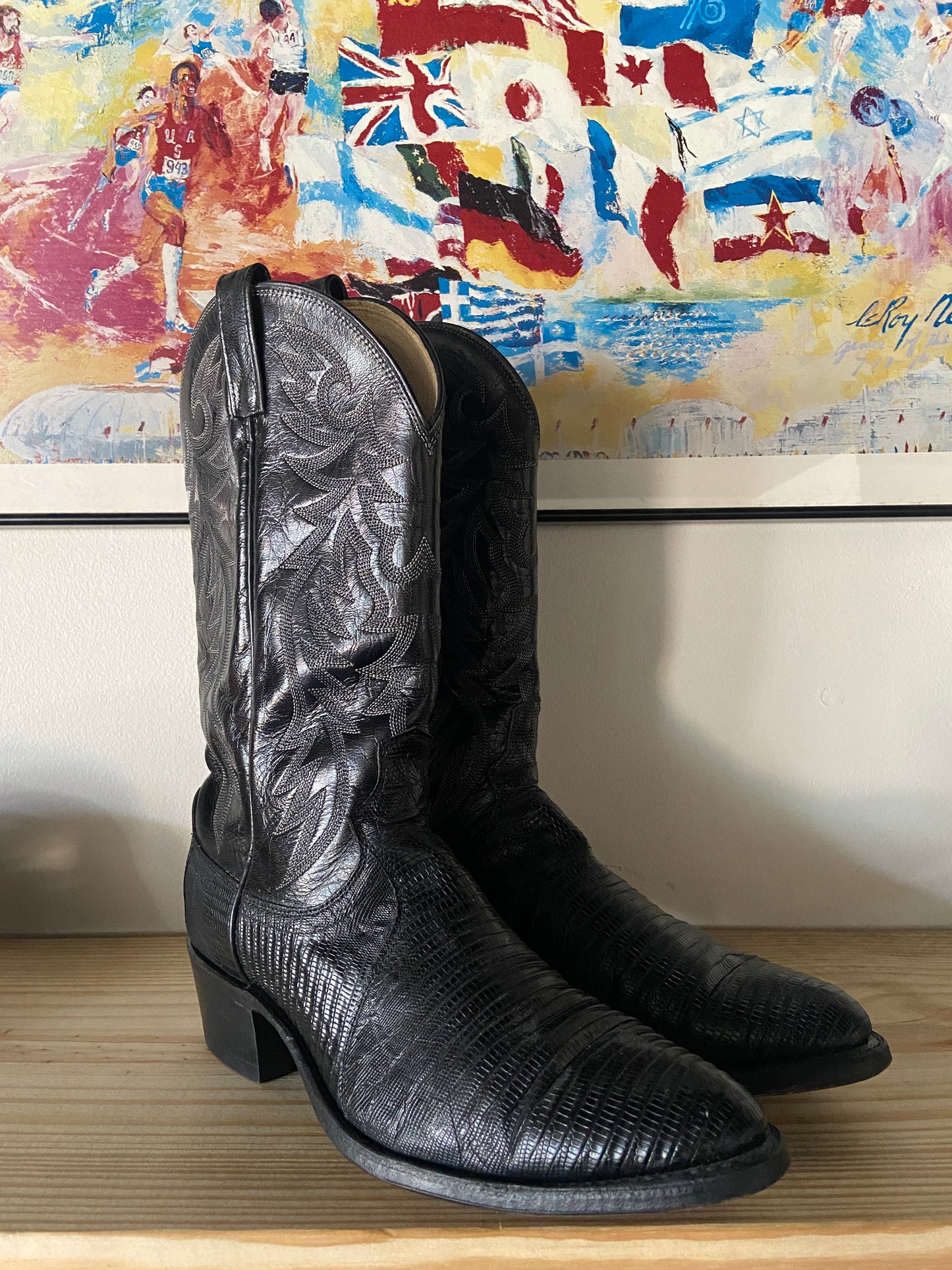 Preowned Dan Post Western Boot Black Leather Men's 10.5D Made In USA
