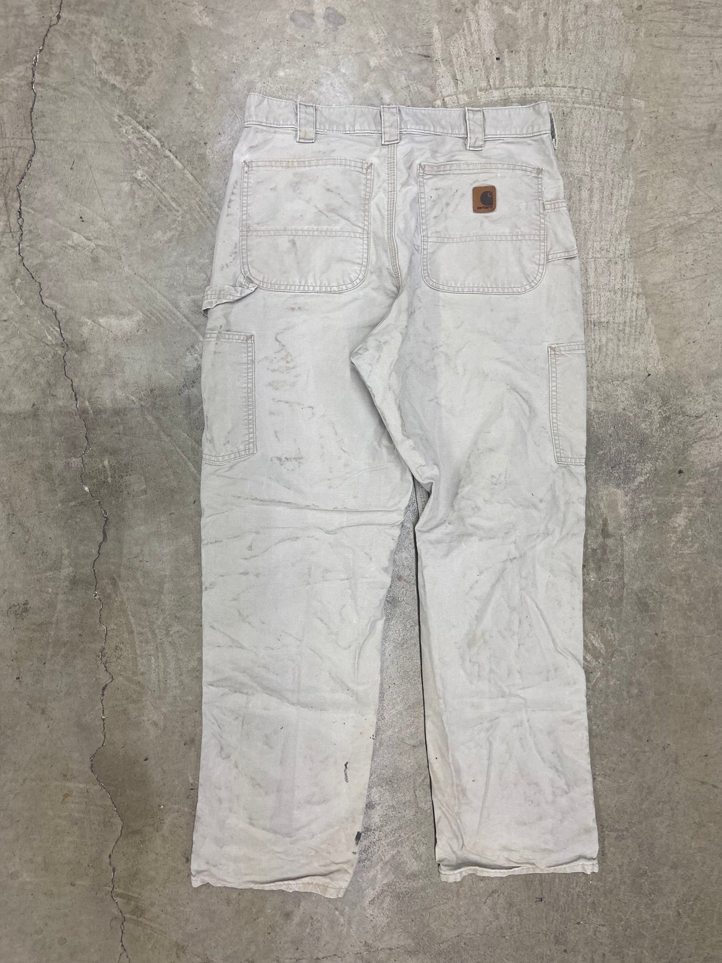 Y2K Carhartt Cream Splattered Work Pants Sz 33x32