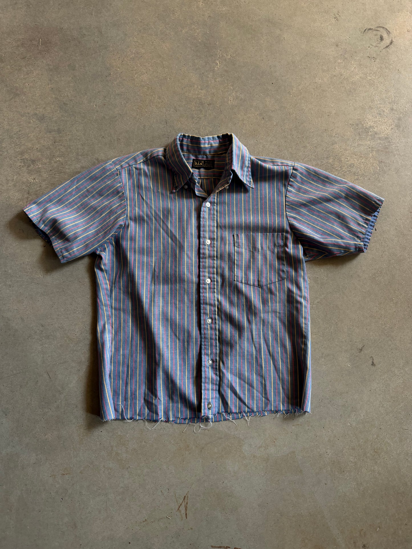 VTG HIS Stripe Cropped Button Up Shirt Sz M