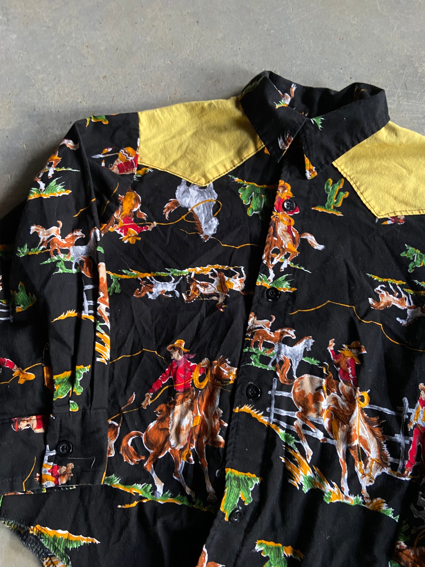 Vintage 70s Kids Cowboys Button Up Shirt Sz Youth Small