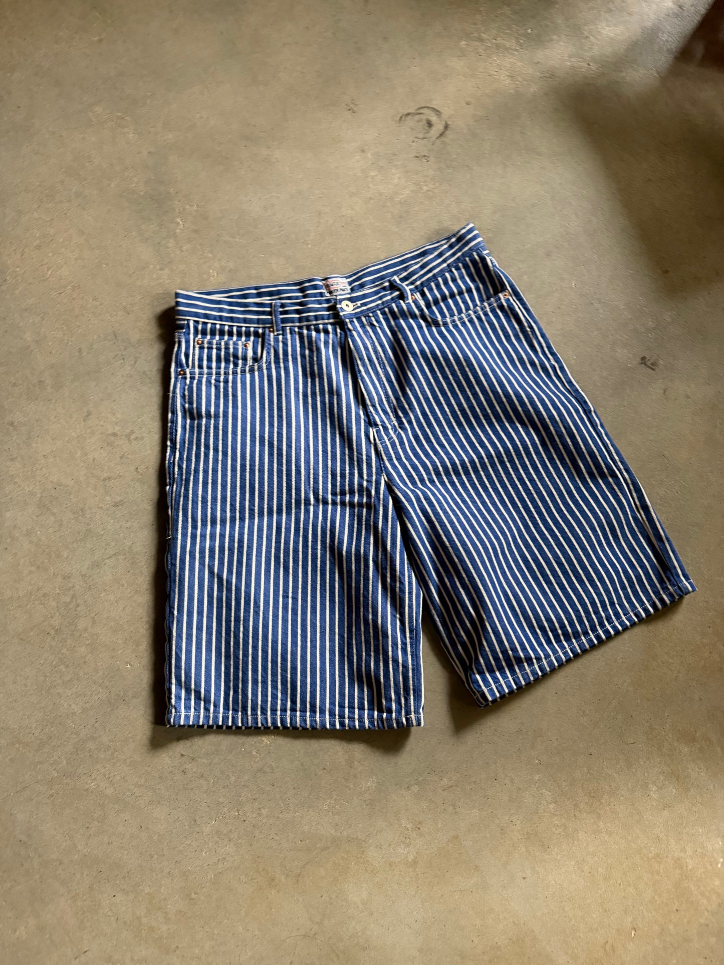 Stan Ray Painter Pants Blue Stripe Shorts Sz 34