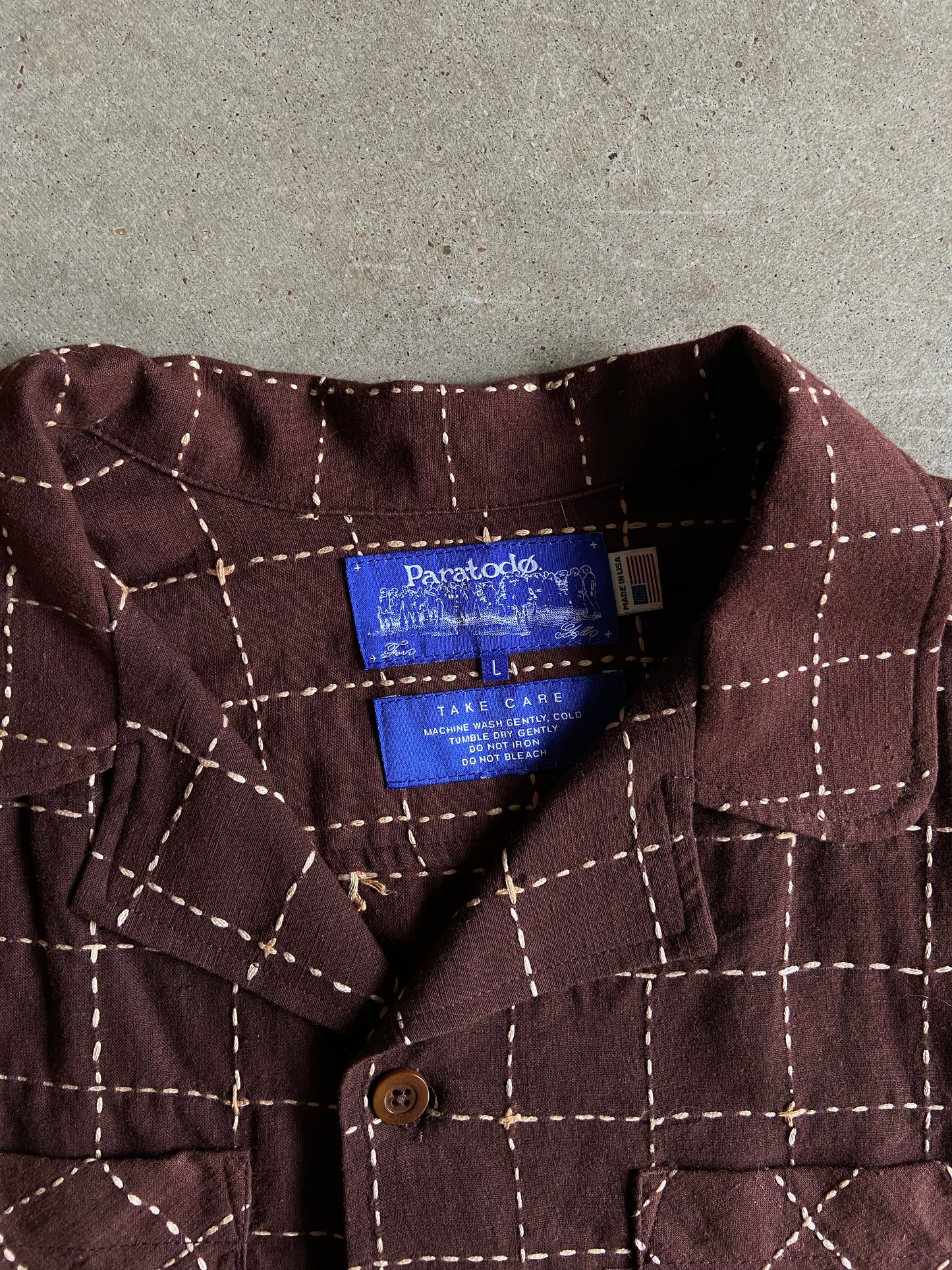 Paratodo Brown/Cream Button Up Shirt Sz L