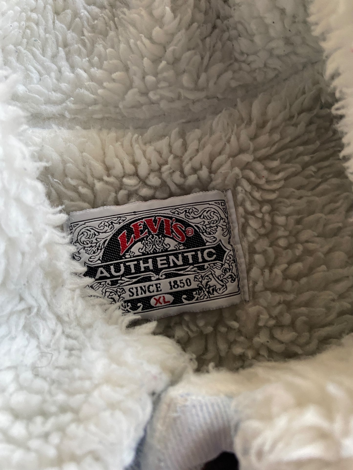 VTG Levi's White Wash Sherpa Denim Jacket Sz XL