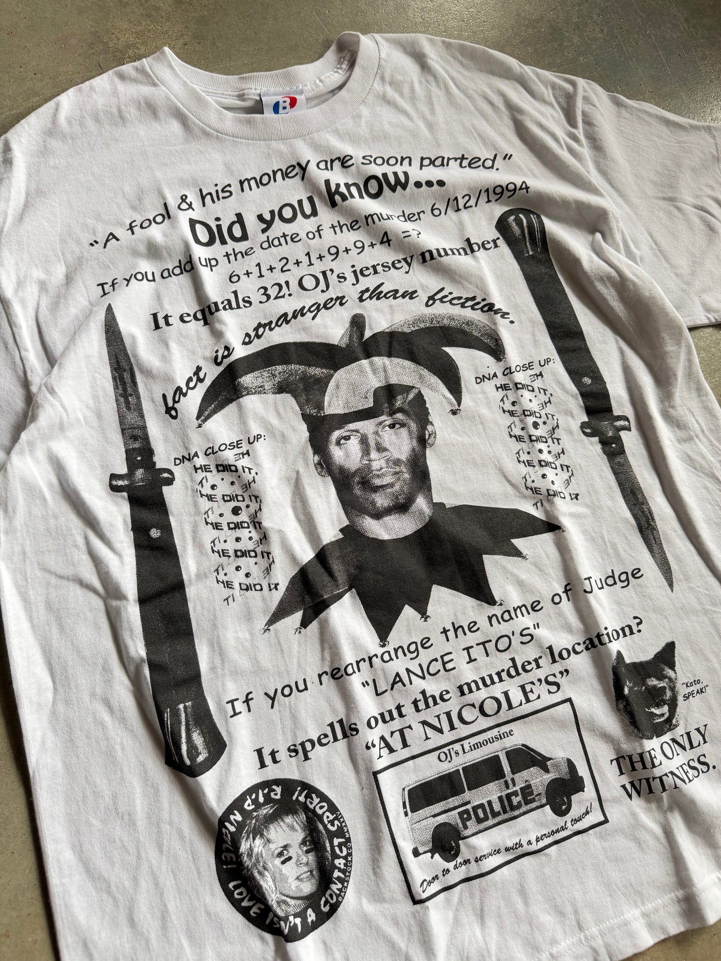 Backstock Co.  OJ 'Courtroom Conspiracies' Orig. Fan Art Tee Sz XL