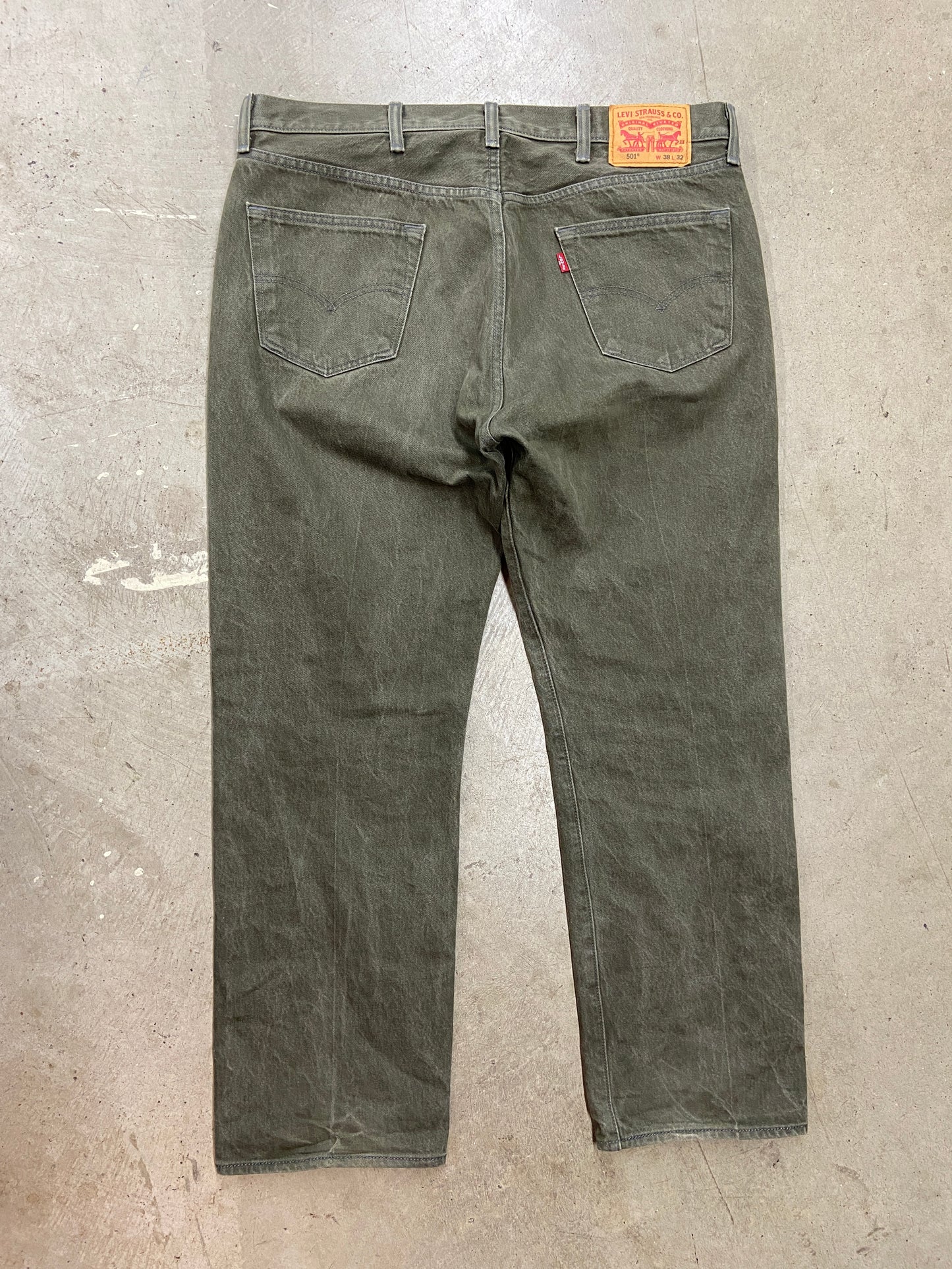 Y2K Levi's 501 Selvedge Green Denim Jeans Sz 38x32