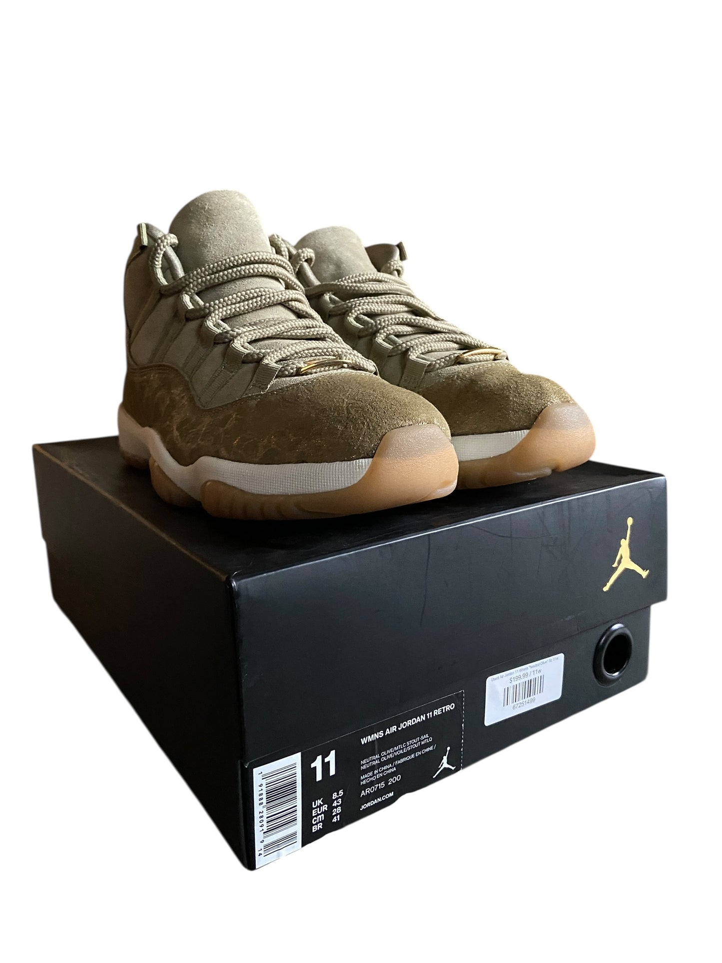 Preowned Air Jordan 11 Wmns "Neutral Olive" Sz 11w/9.5M