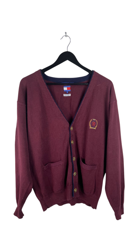 VTG Tommy Hilfiger Crest Maroon Cardigan Sz M