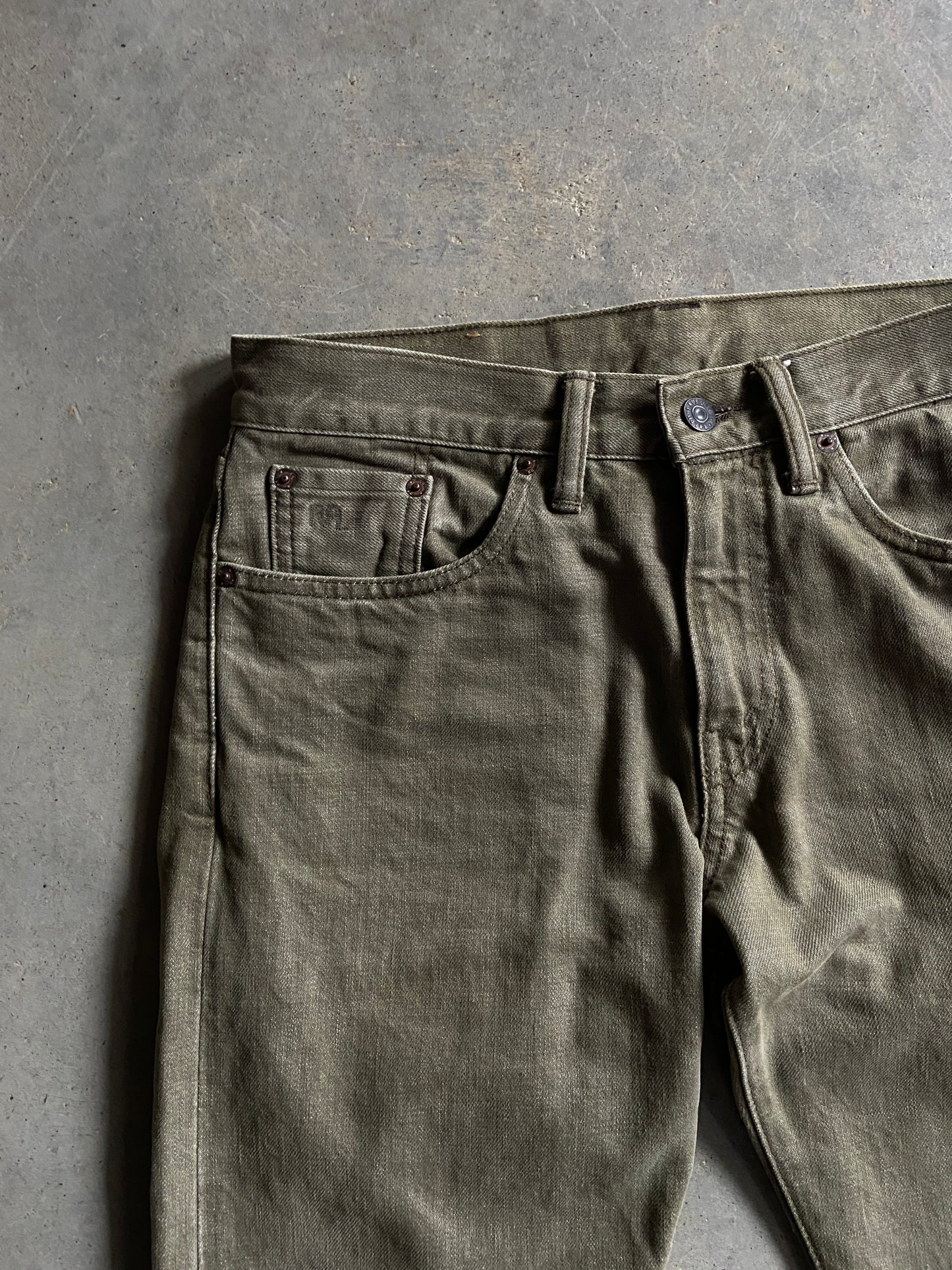 RRL Military Green Denim Jeans Sz 30x32