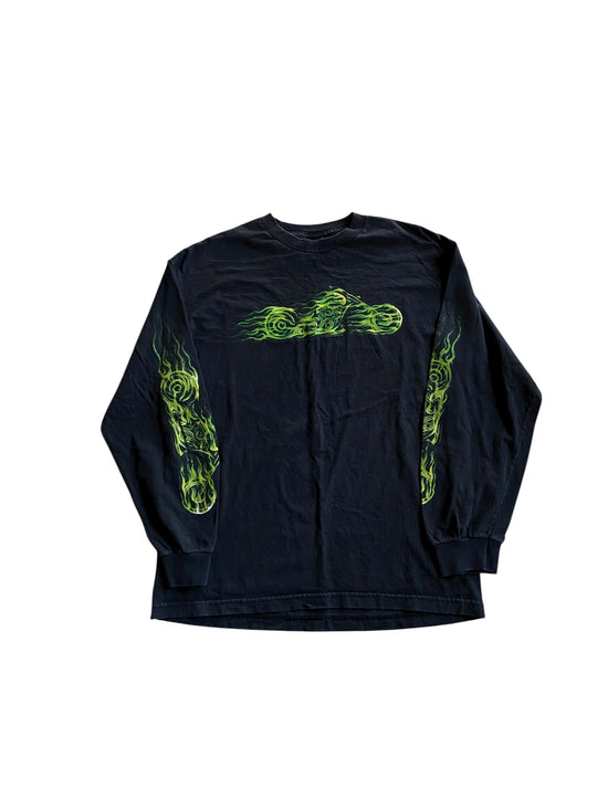 VTG Harley Good Sport Green Flame LS Tee Sz L/XL