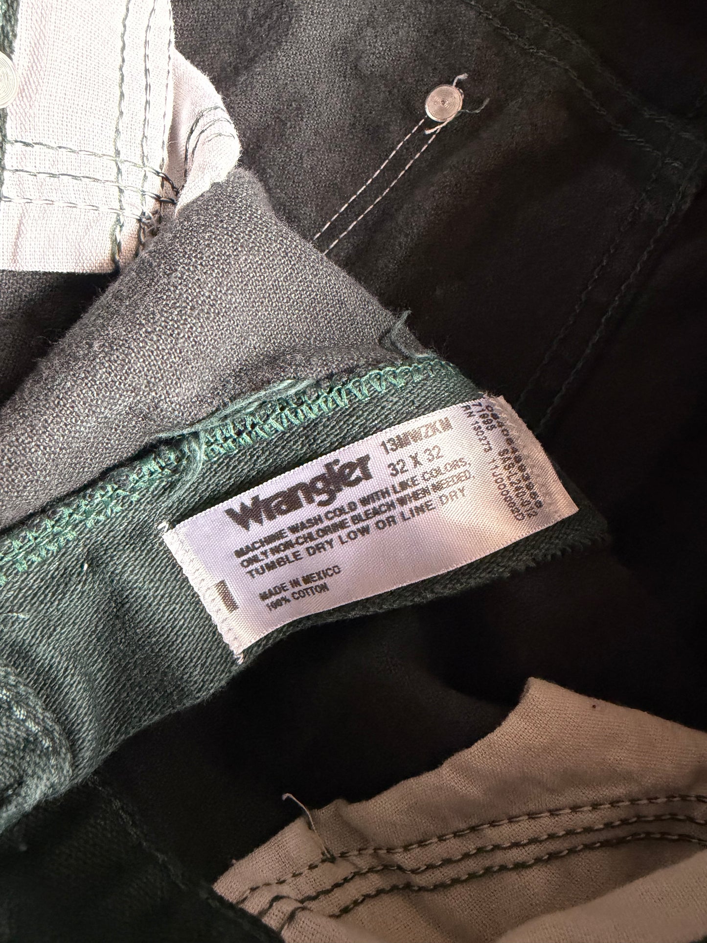 VTG Wrangler Green Custom Button Pants Sz 32x32