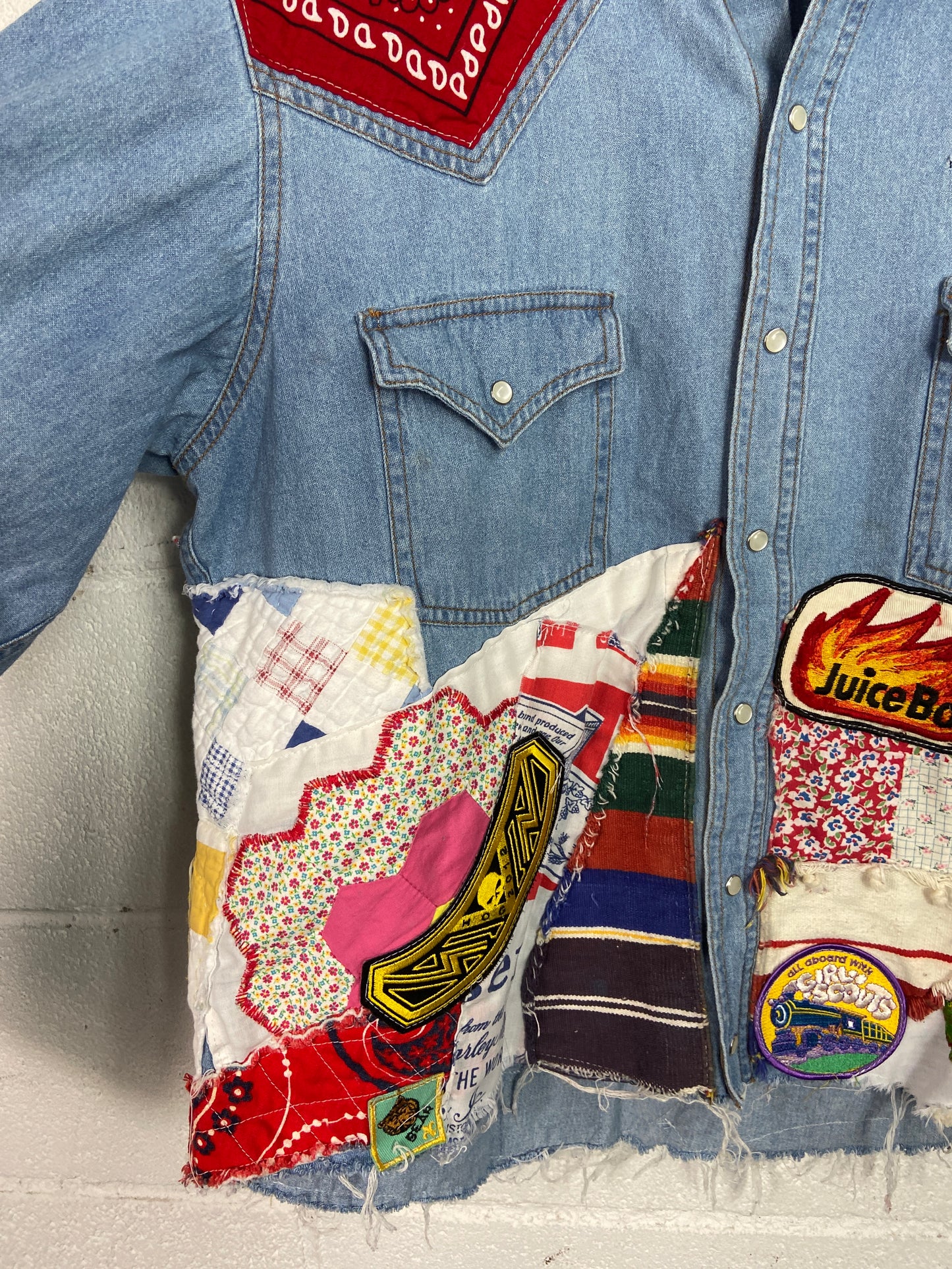 Denim Donna Reworked Denim JuiceBox Button Up Shirt Sz M