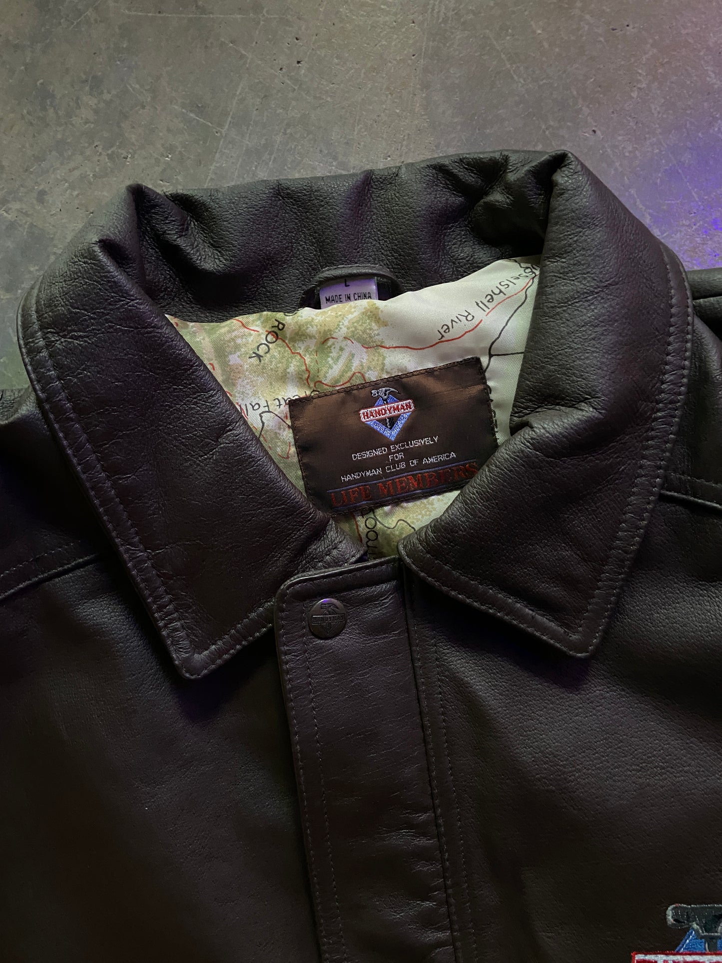 VTG Handyman Club of America Leather Bomber Jacket Sz L