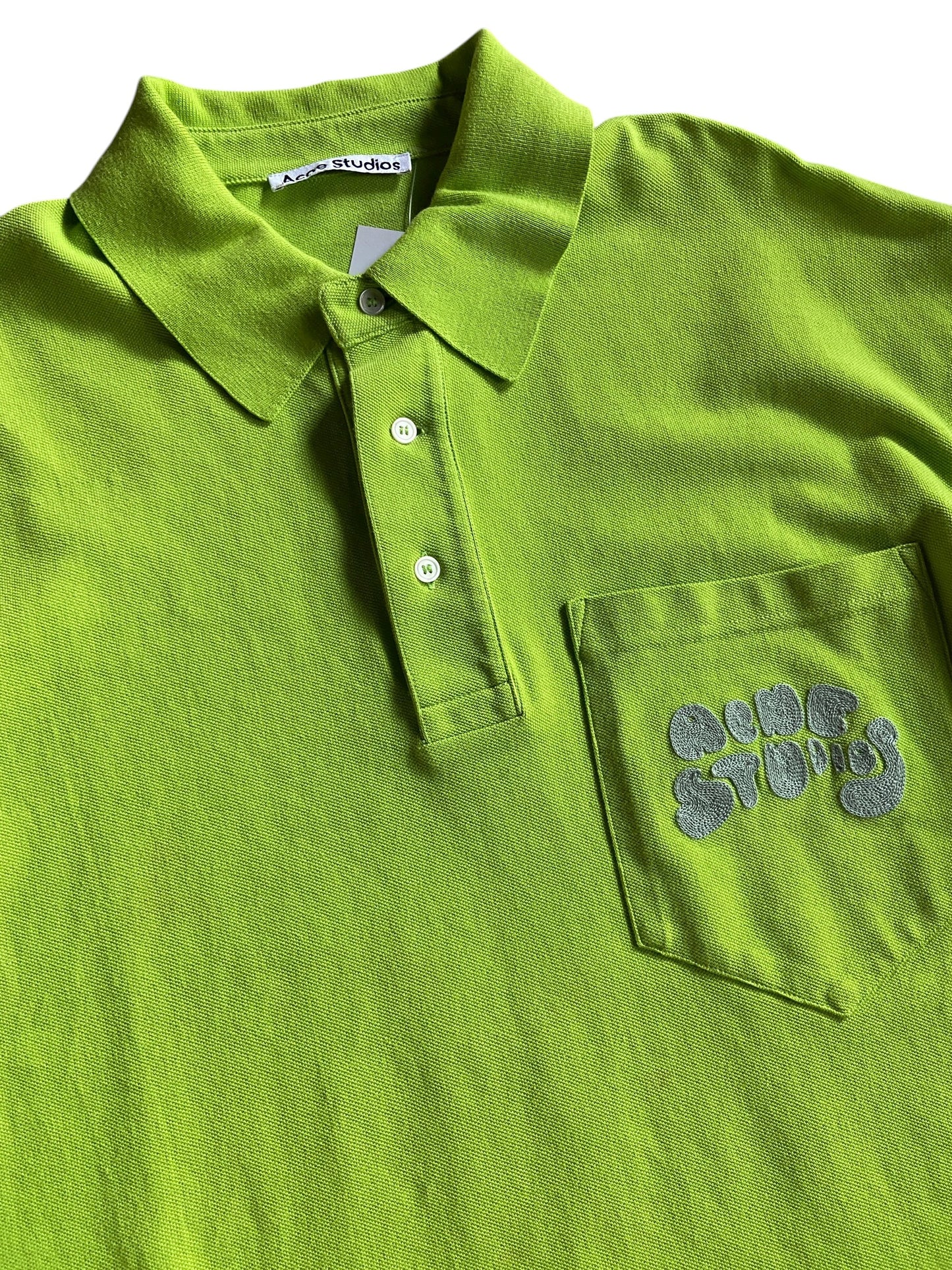 Acne Studios Volt Green Chainstitch Polo Shirt Sz XL