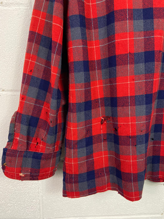 VTG Thrashed 60's Wool Red Chore Flannel Shirt Sz L