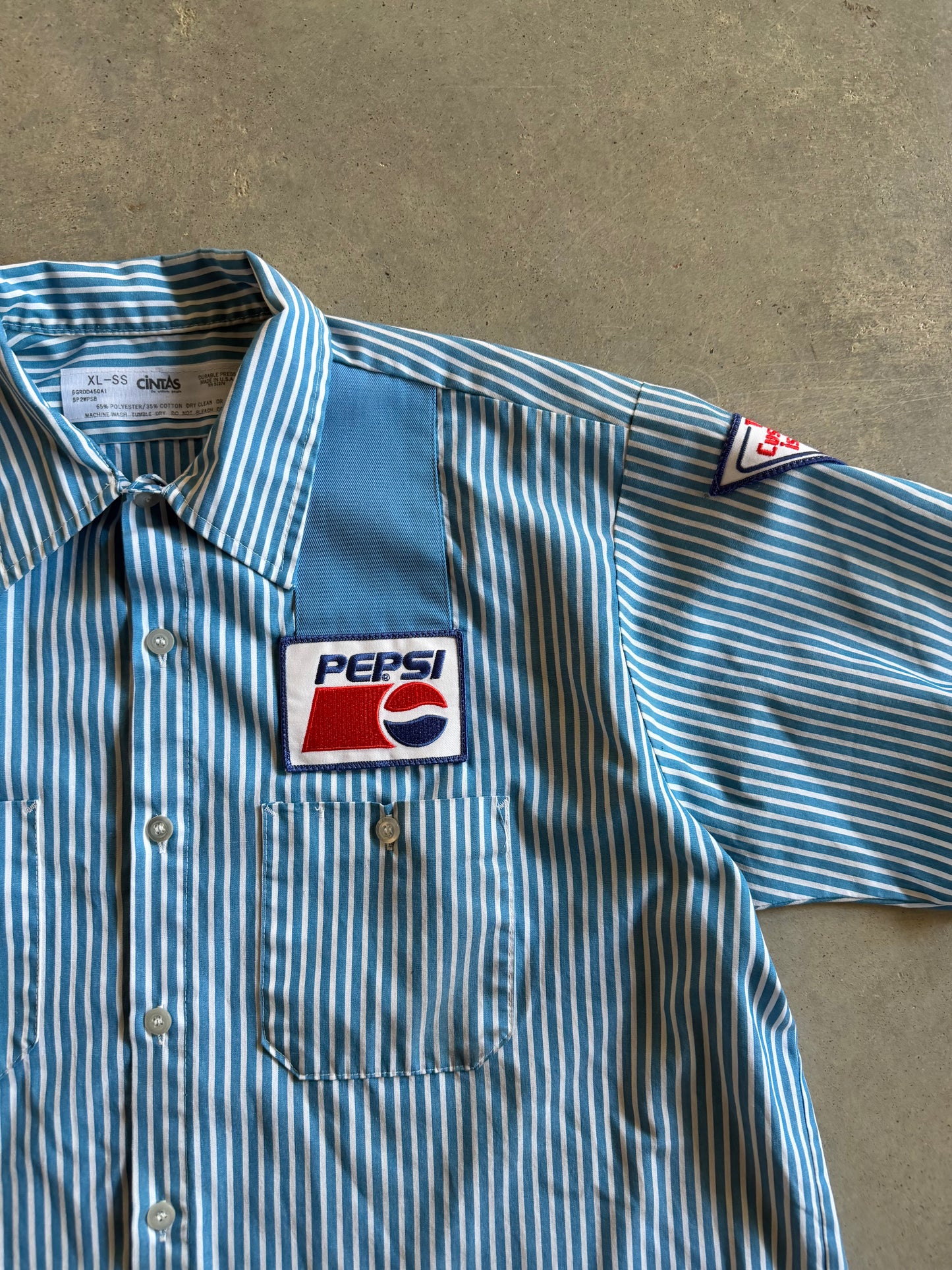 VTG Pepsi Blue Pinstripe Button Up Shirt Sz XL