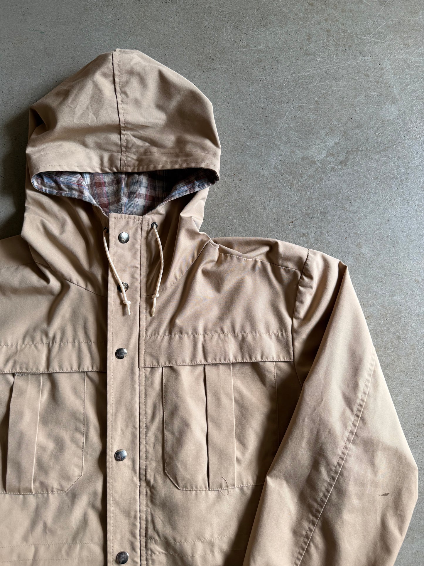 VTG Plaid Lined Tan Jacket Sz L