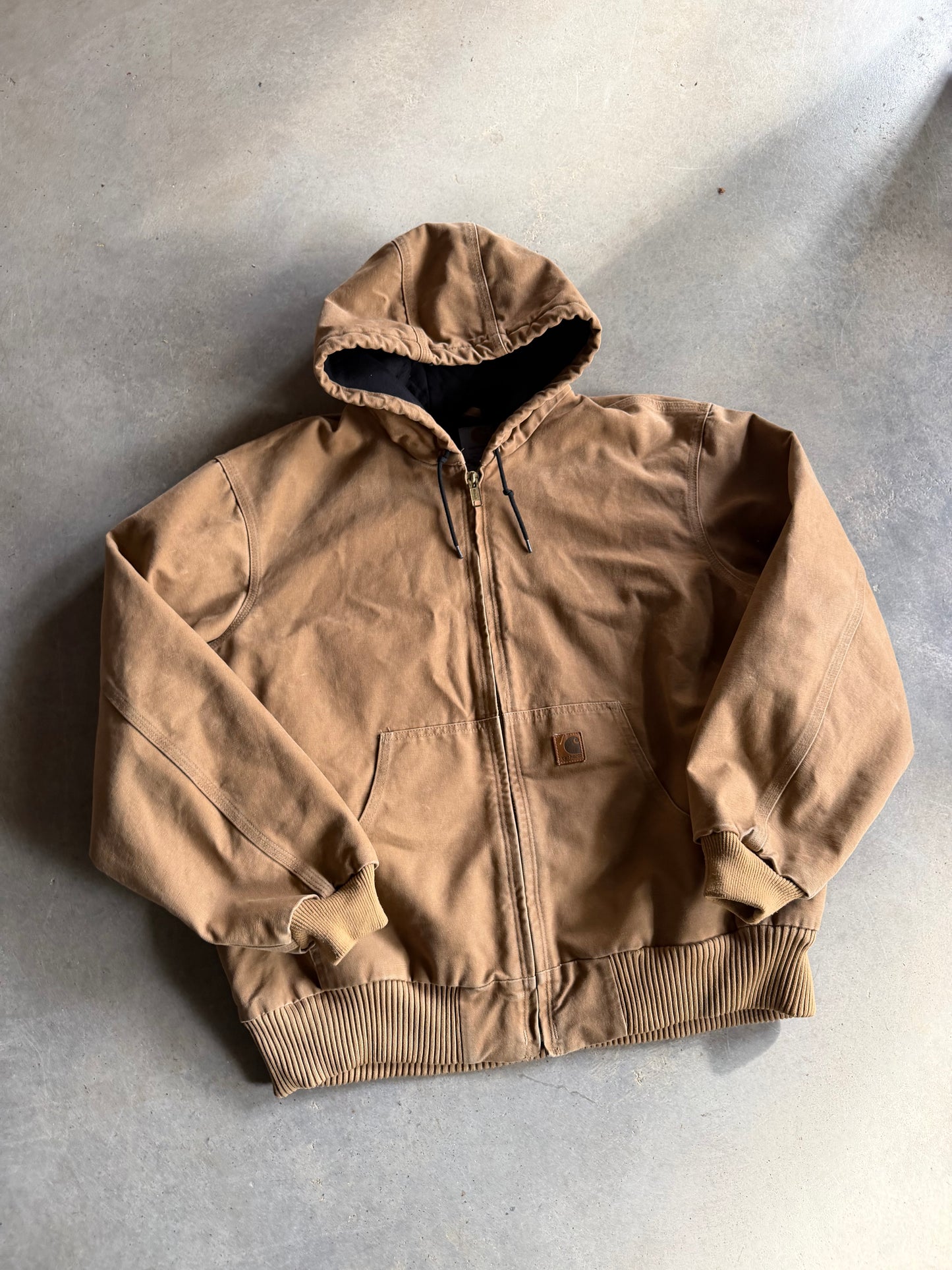 VTG Carhartt J130 CML Tan Hooded Jacket Sz XL