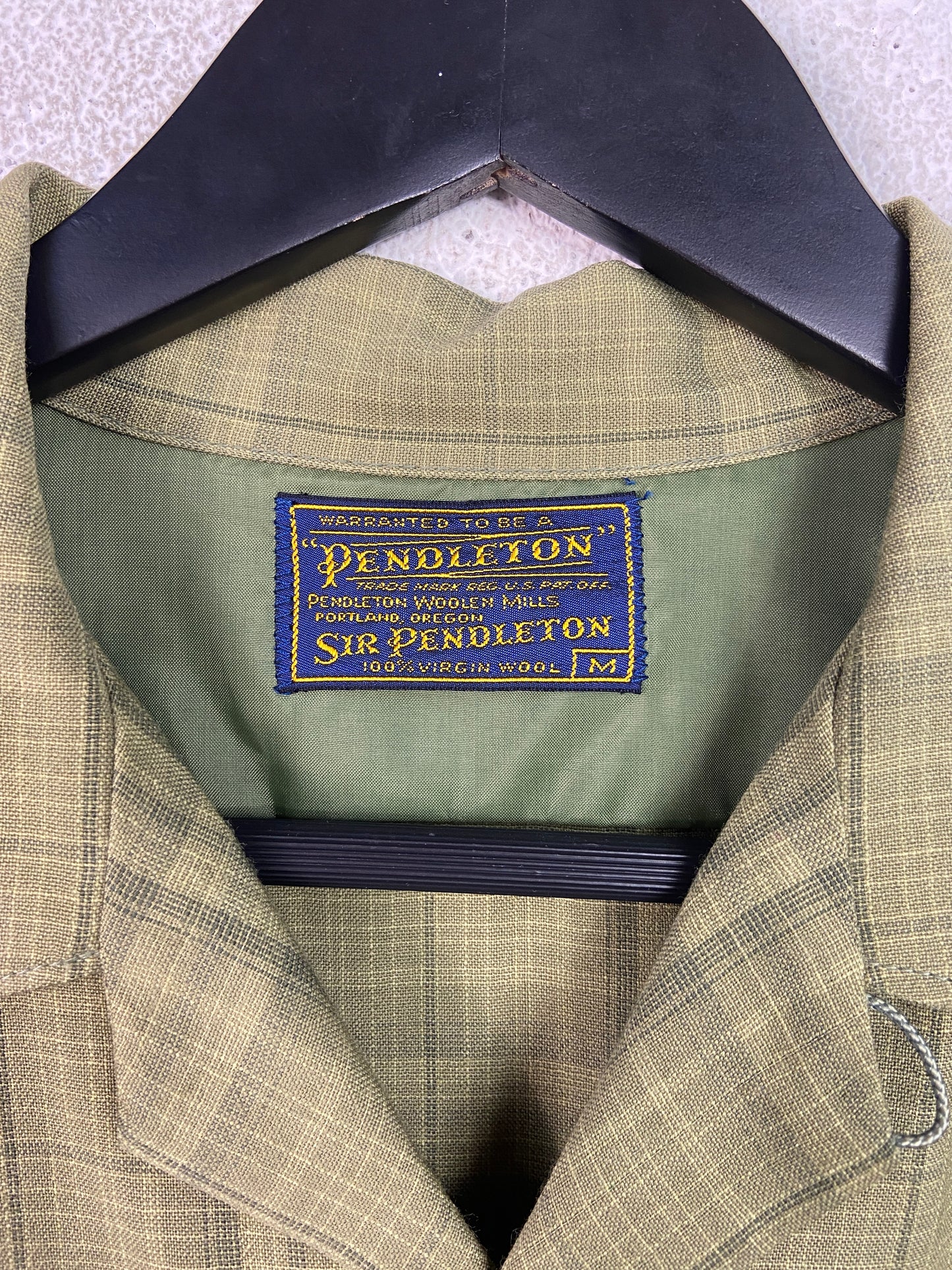 VTG Pendleton Green Plaid Button Up L/S Shirt Sz L