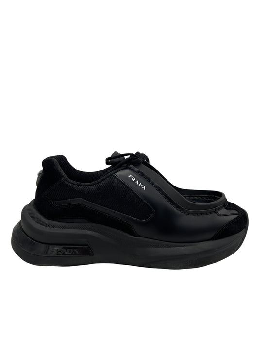 Preowned Prada Brushed Leather Sneakers Bike Fabric Suede Sz 8UK/9US