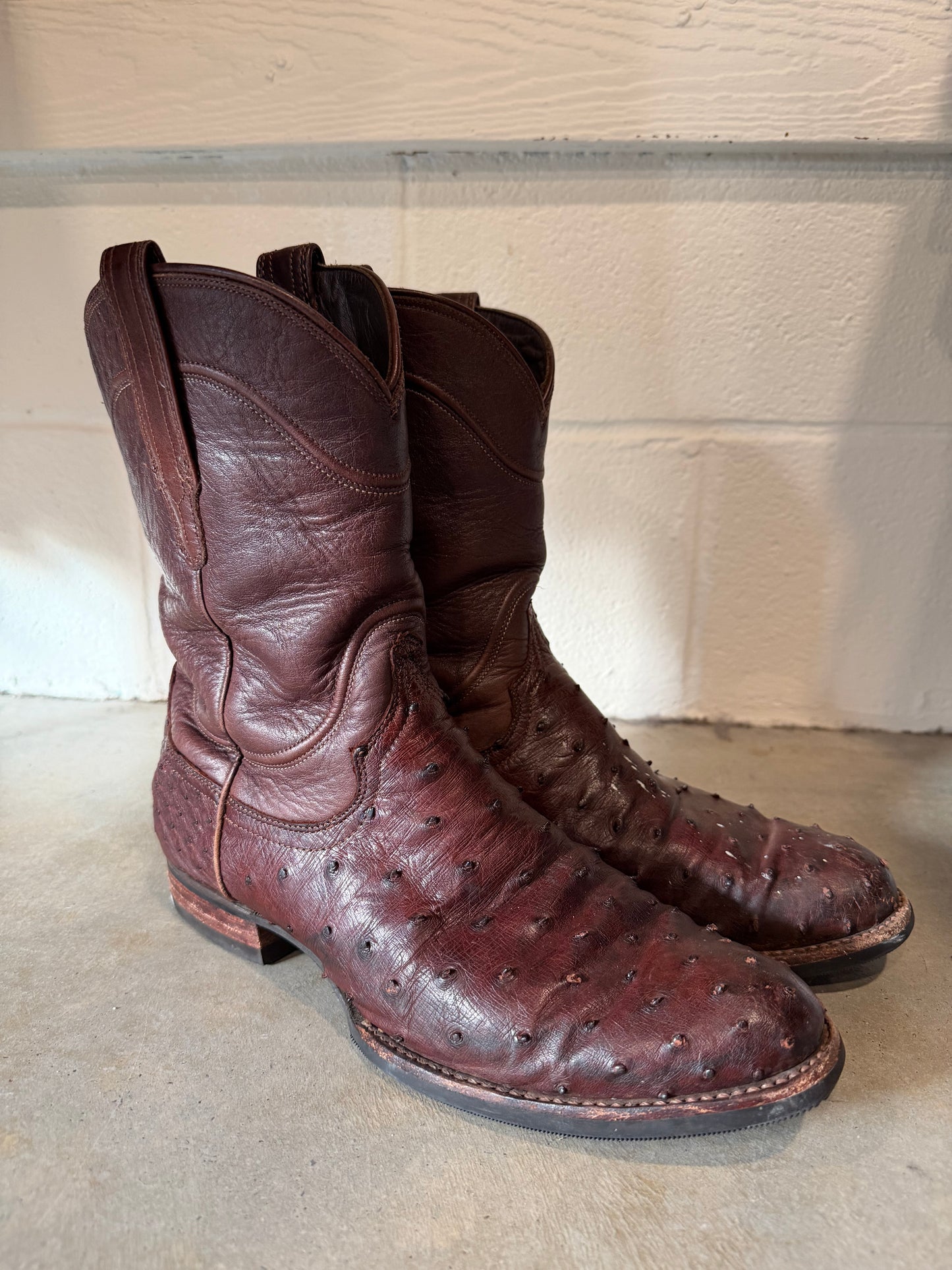 Tecovas Men's Exotic Ostrich Cowboy Boot, Size 10.5D, Mahogany