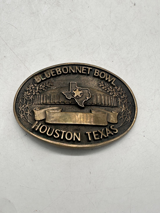 VTG Blue Bonnet Bowl Houston Texas Belt Buckle