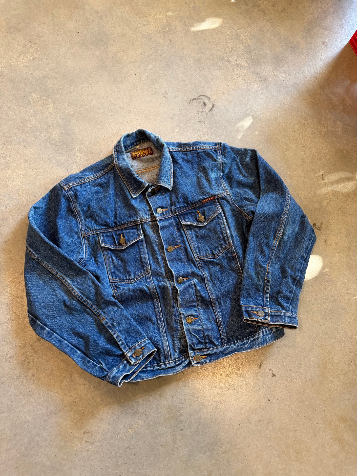 VTG Lucky Stars Dark Wash Denim Jacket Sz L