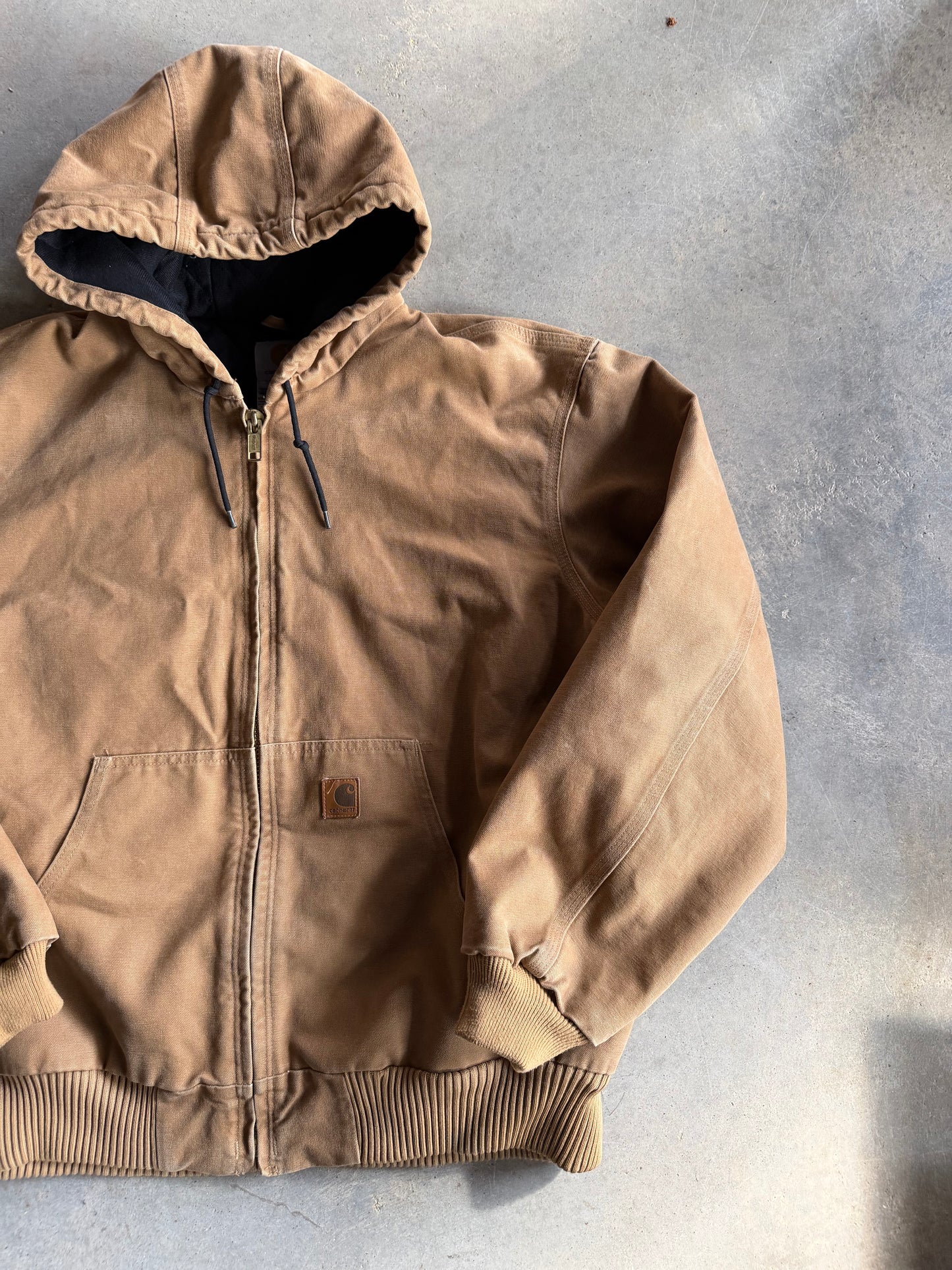 VTG Carhartt J130 CML Tan Hooded Jacket Sz XL