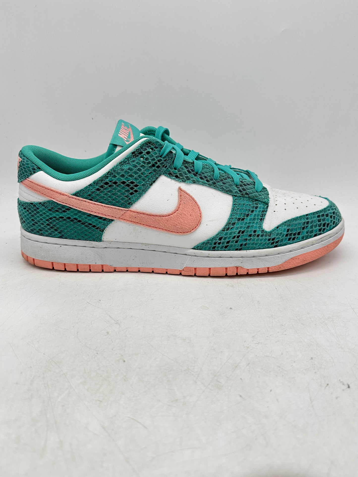 Preowned Nike Dunk Low Snakeskin Washed Teal Bleached Coral Sz 13M/14.5W  DR8577-300