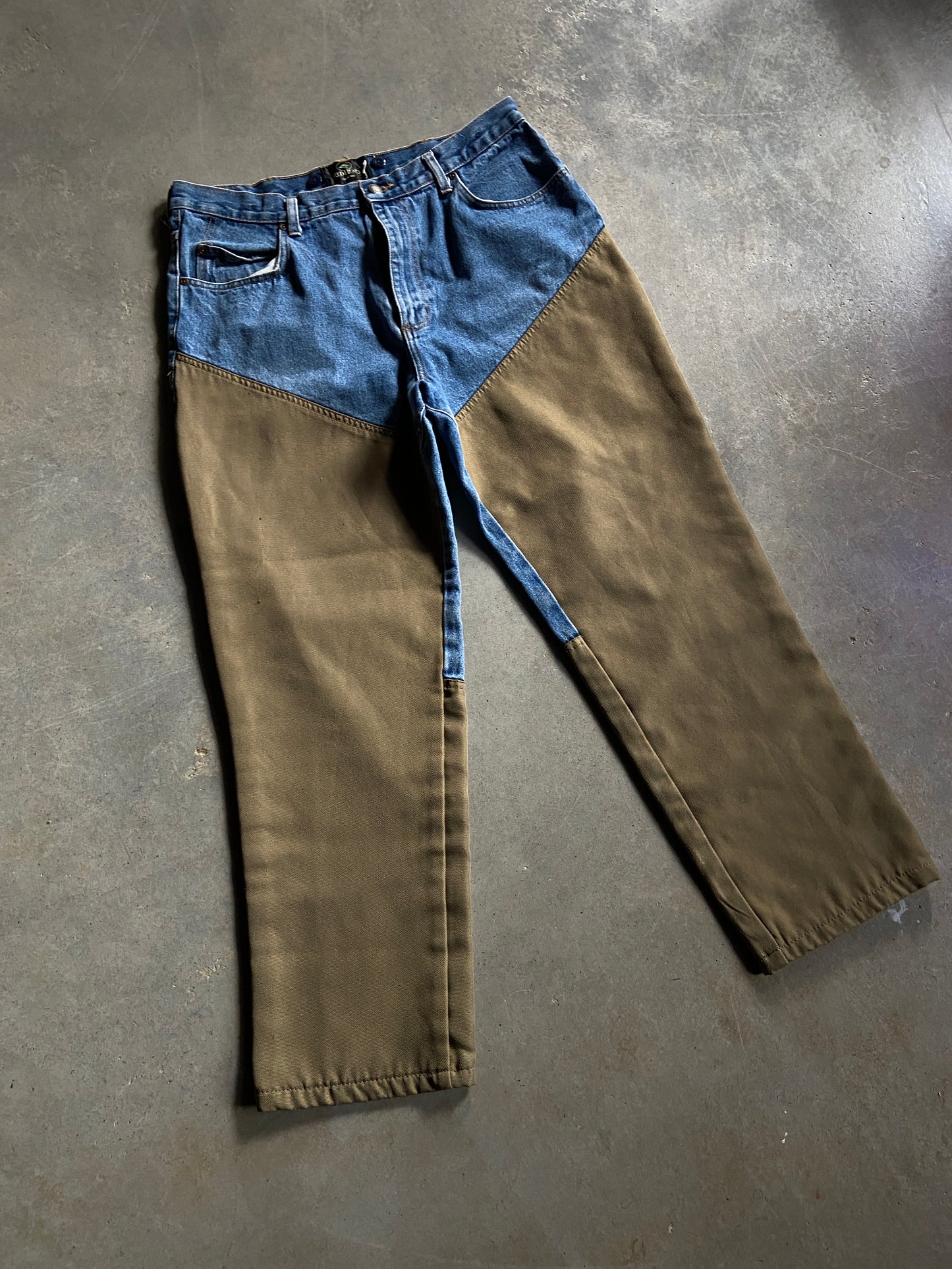 Y2K Red Head Denim Brush Pants Sz 36x29