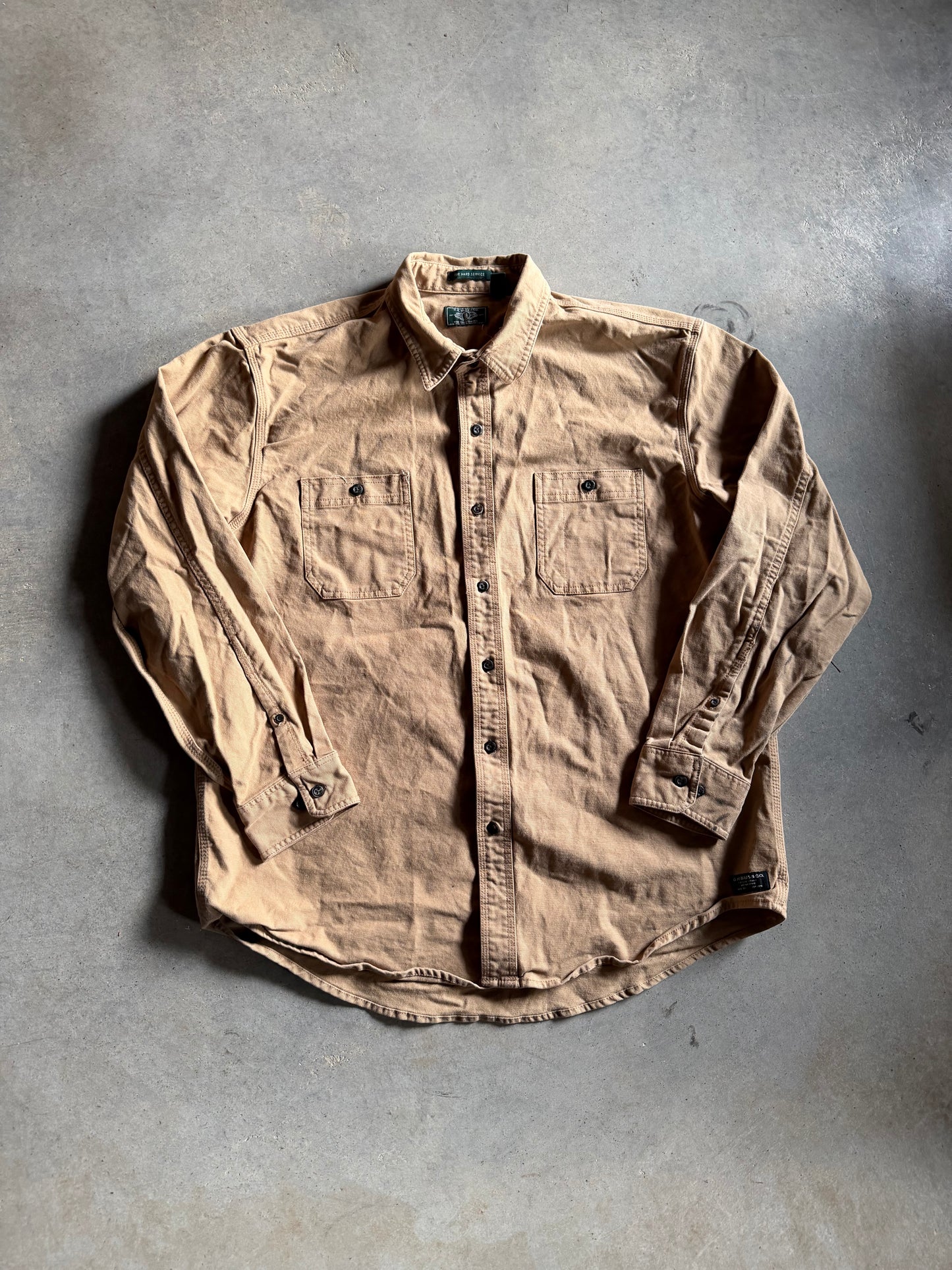 G H Bass Khaki Button Up Shirt Sz XL