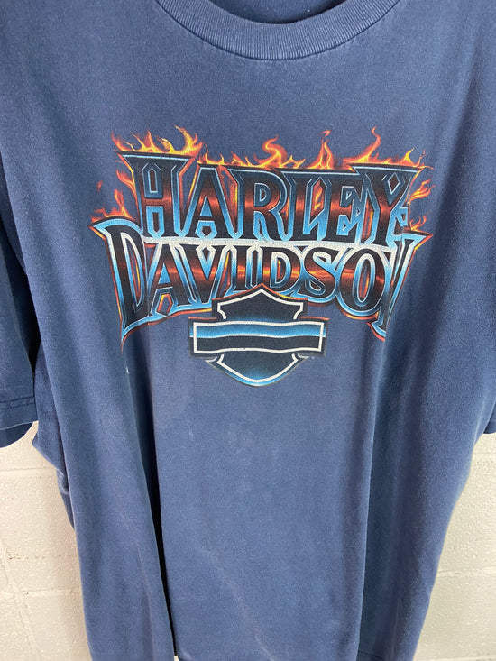 VTG Harley Davidson Flames Orlando Navy Tee Sz XXL