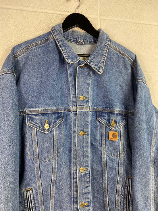 Y2K Carhartt Blue Denim Trucker Jacket Sz XL