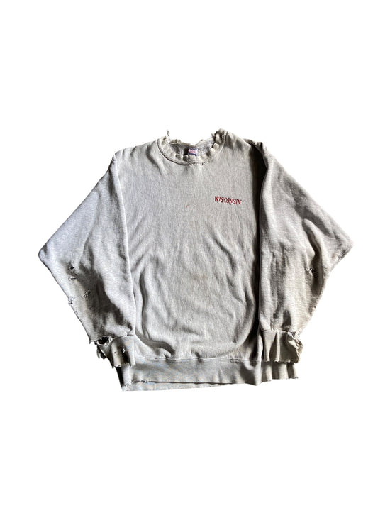VTG Wisconsin Thrashed Crewneck Sweater Sz XXL