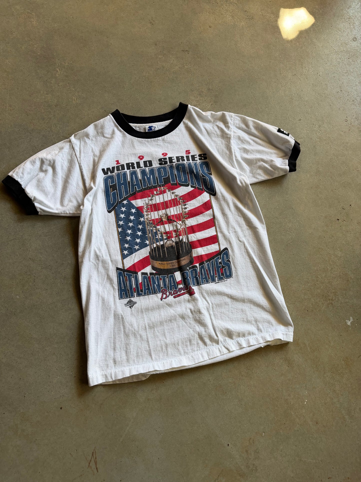 VTG Atlanta Braves 1995 Champions Ringer Tee Sz M/L
