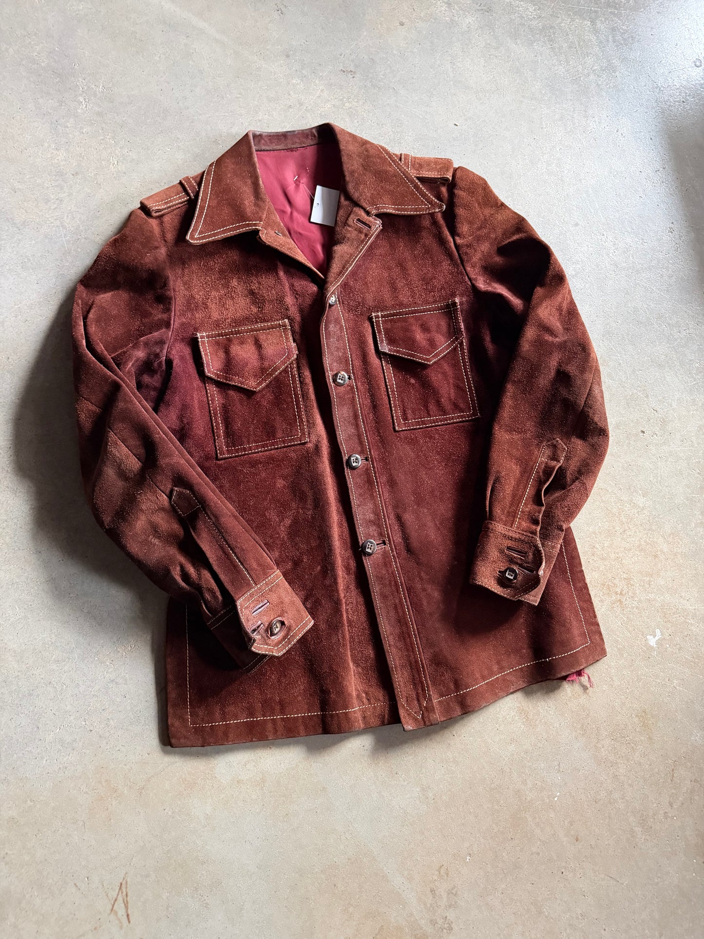 VTG Brown Suede Contrast Stitch Jacket Sz L