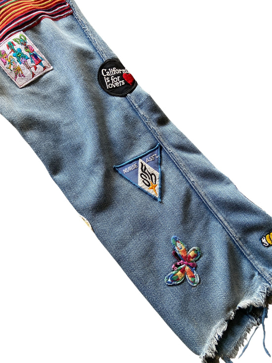 Reworked Hippie Patchwork Denim Flares Sz 30x28