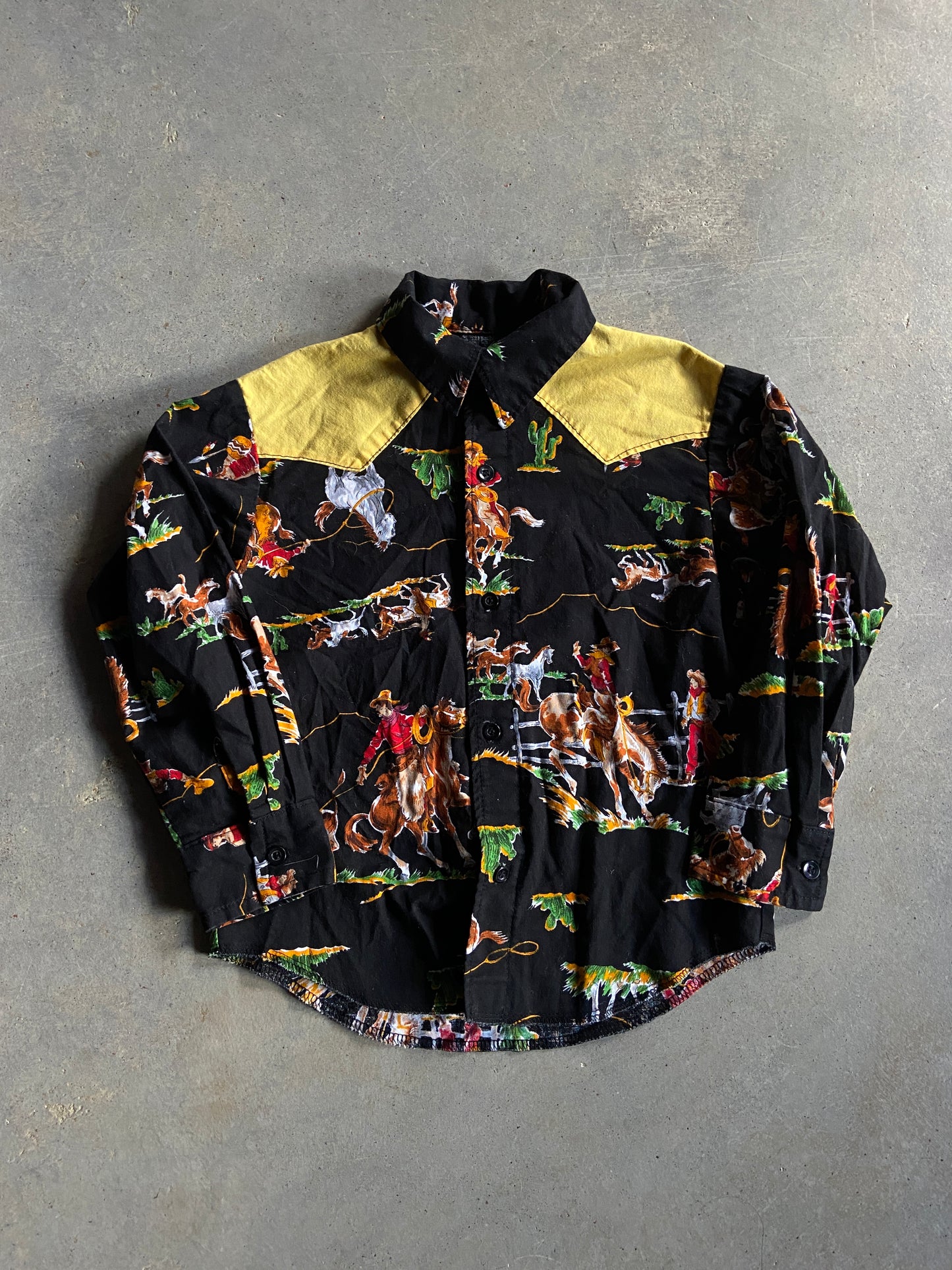 Vintage 70s Kids Cowboys Button Up Shirt Sz Youth Small