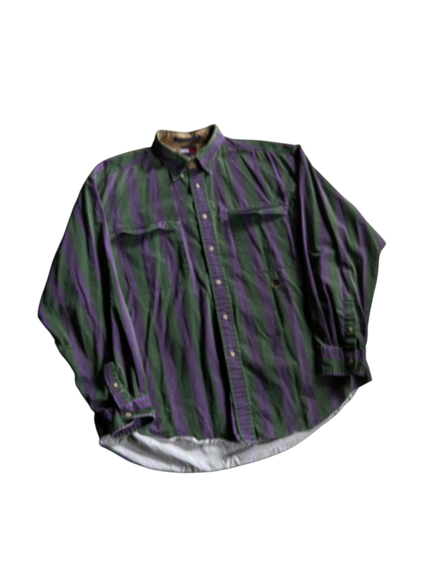 VTG Tommy Hilfiger Green/Purple Button Up Shirt Sz XL