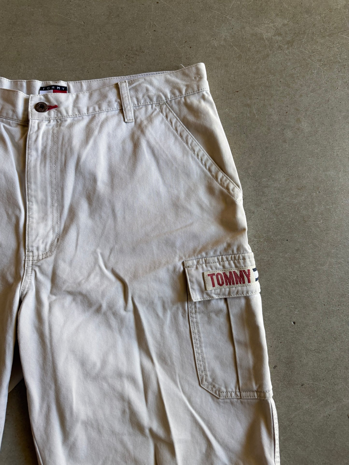 Y2K Tommy Hilfiger Khaki Cargo Baggy Jorts Sz 36