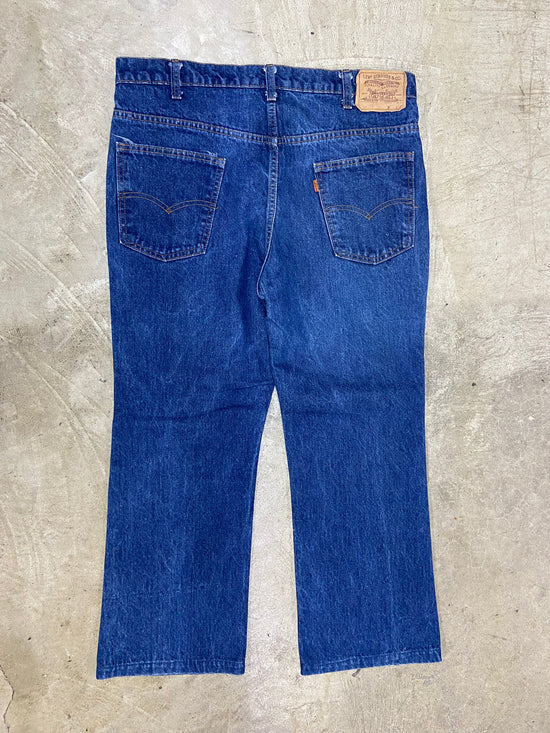 VTG Levi's 517 Bootcut Orange Tab Cropped Denim Jeans Sz 36x27