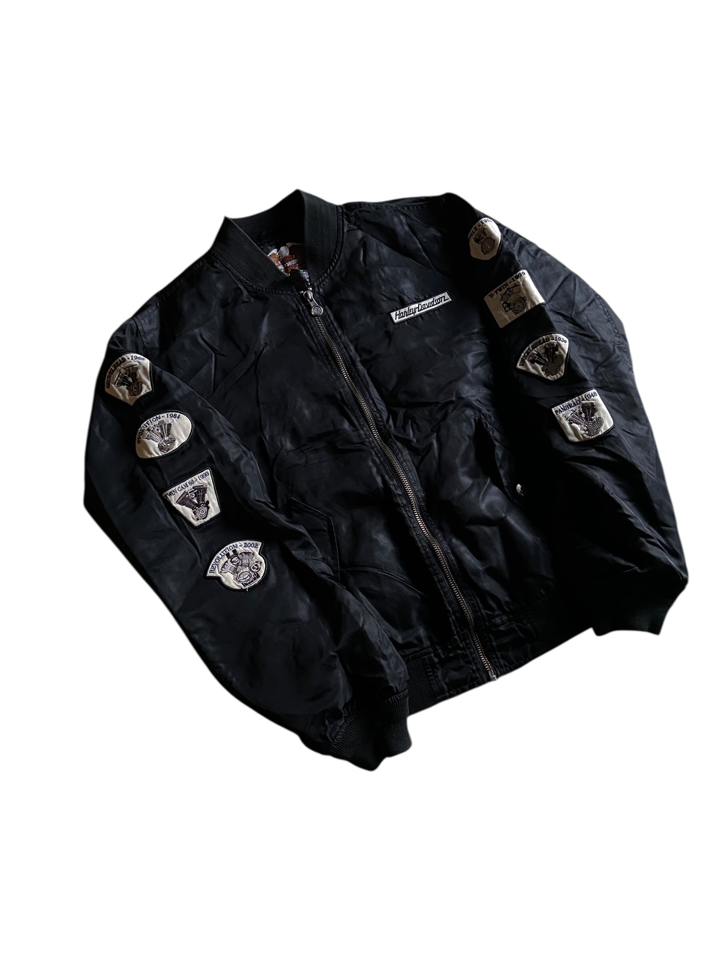 Y2K Harley Davidson Patch Bomber Jacket Sz L
